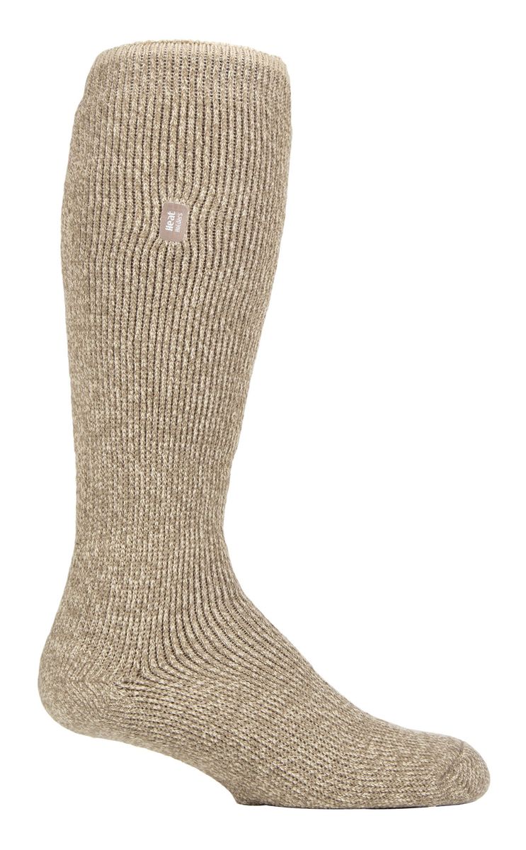 Heat Holders - Mens Long Leg Outdoor Merino Wool Thermal Socks with Reinforced Heel and Toe for Winter - Oatmeal