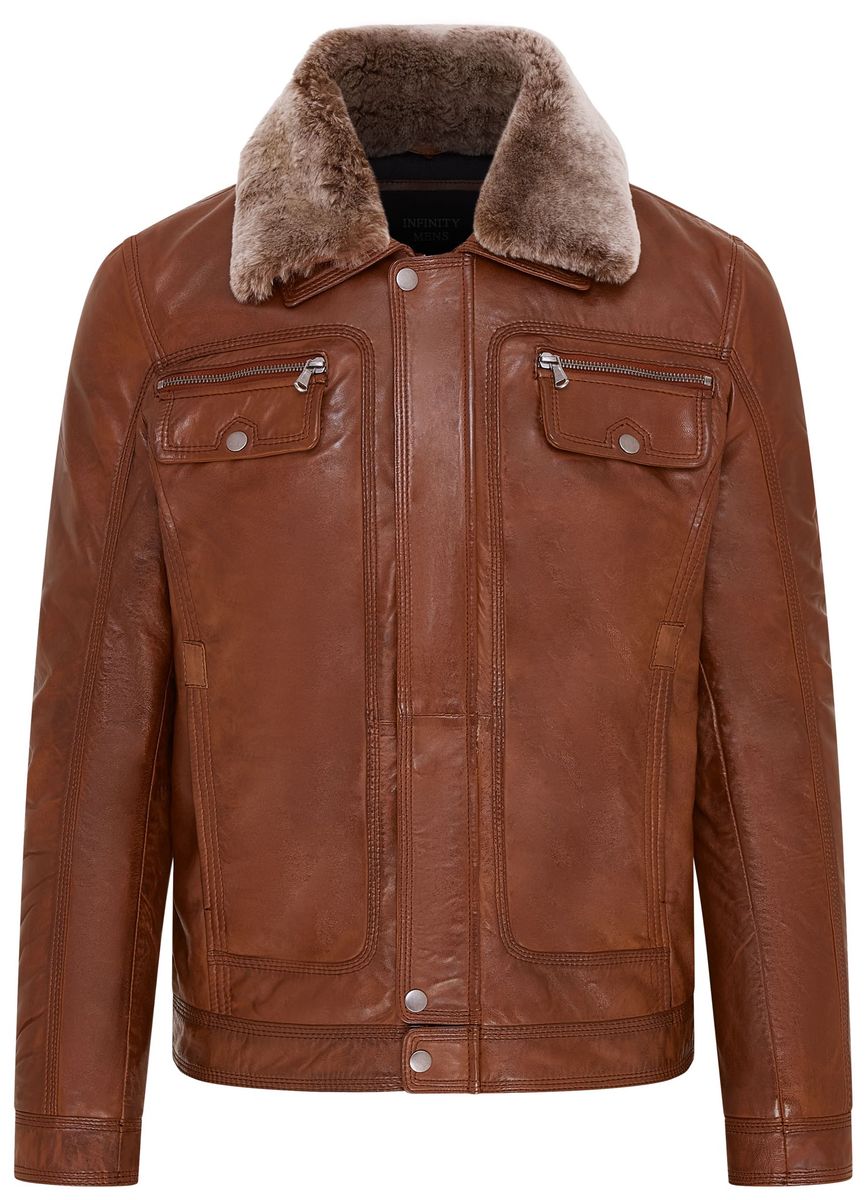 Herren Truckerjacke aus braunem Leder