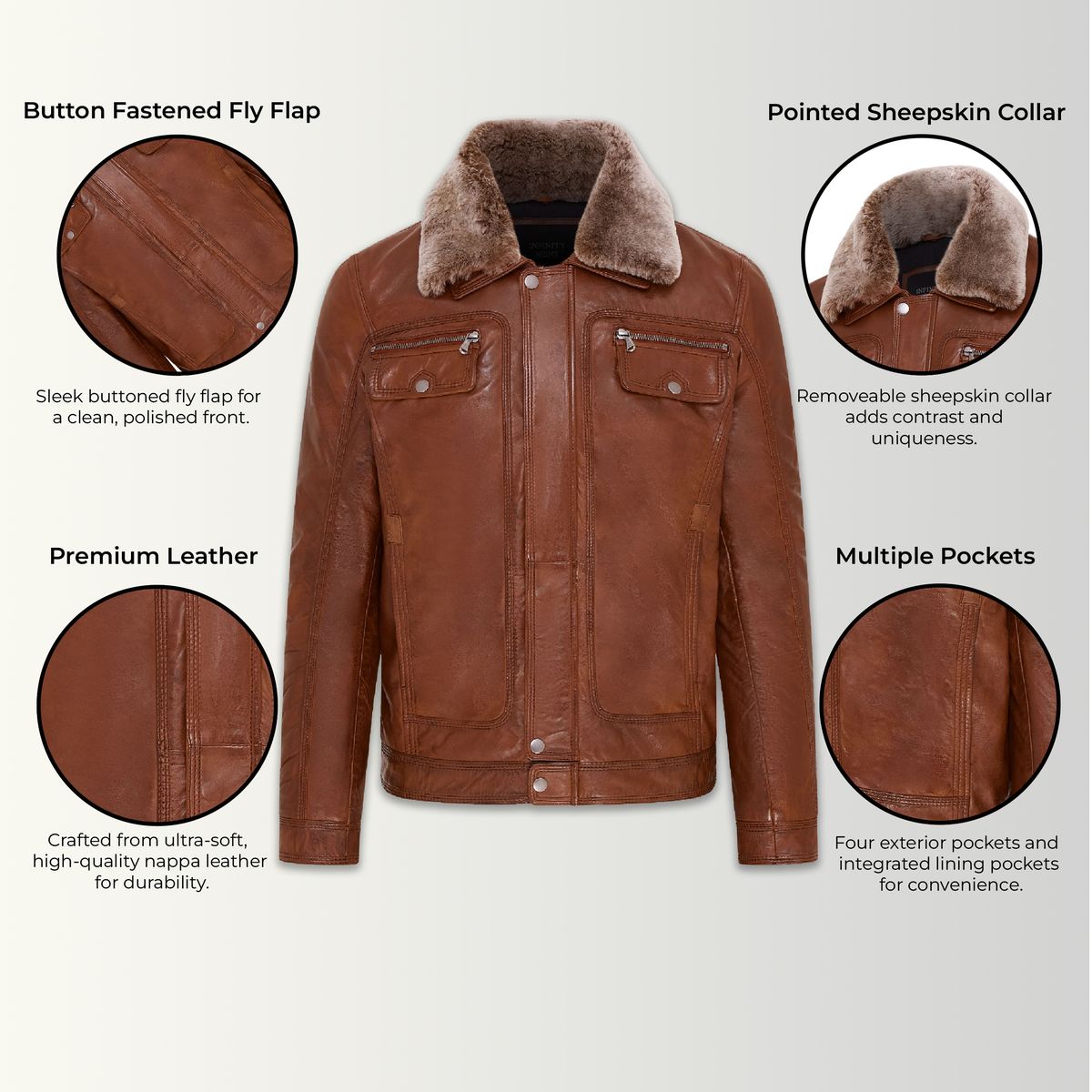 Leder-Truckerjacke mit Pelzkragen