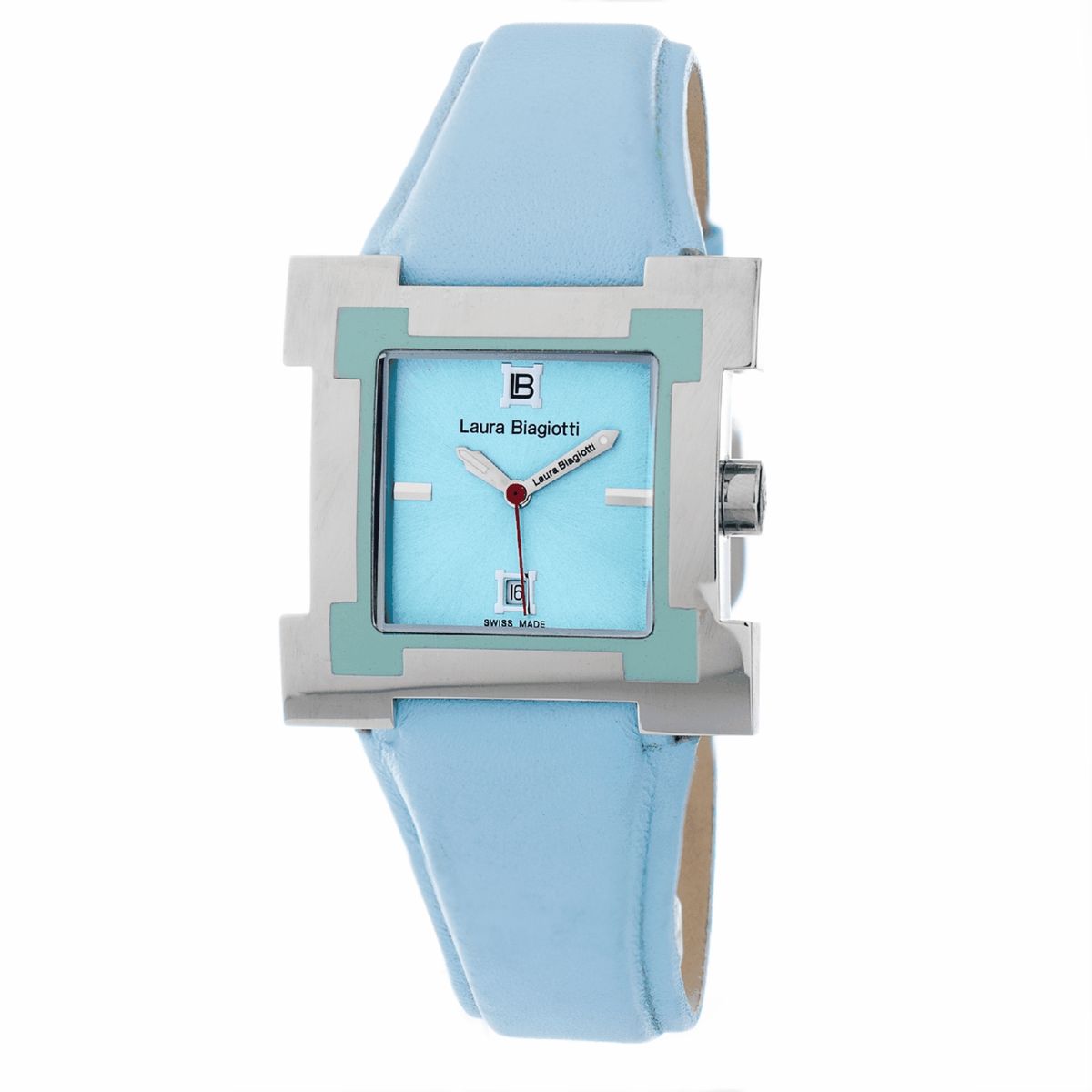 Quadratische Edelstahl-Armbanduhr blau