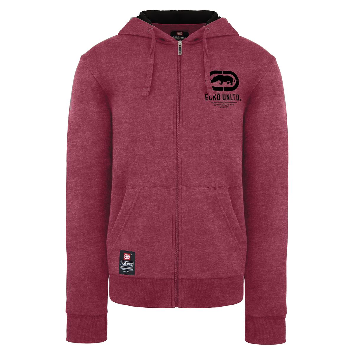 Burgunderfarbener Fleece-Hoodie mit durchgehendem Reißverschluss