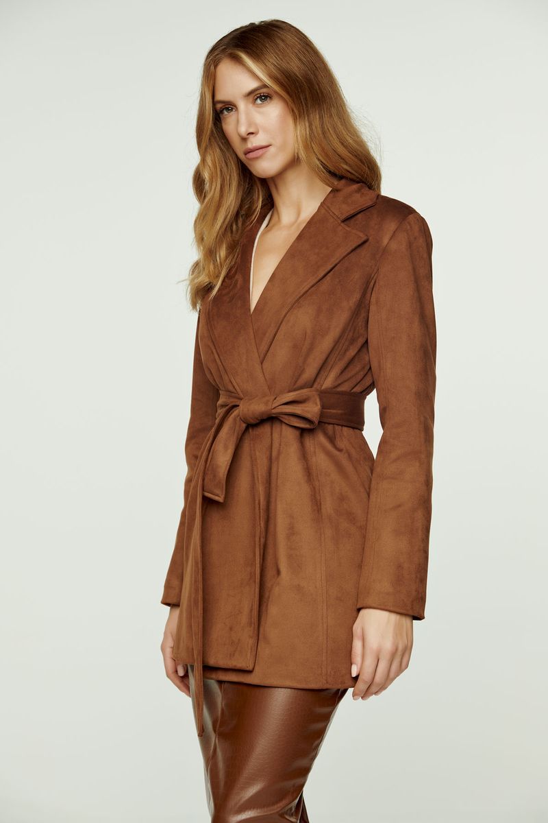 Jacke in Alcantara-Optik mit Gürtel