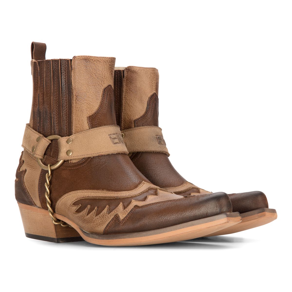 Zweifarbige Western-Stiefeletten aus Leder