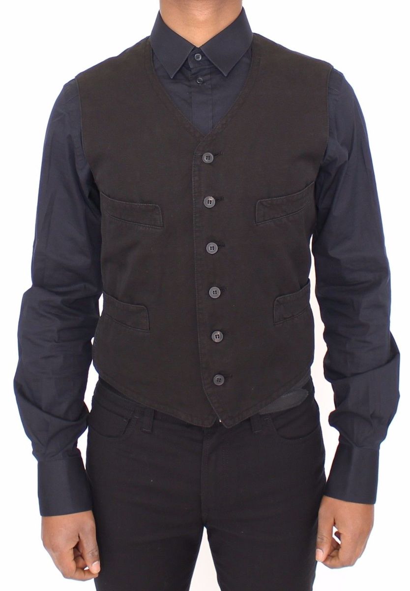Schwarze, einreihige Twill-Weste