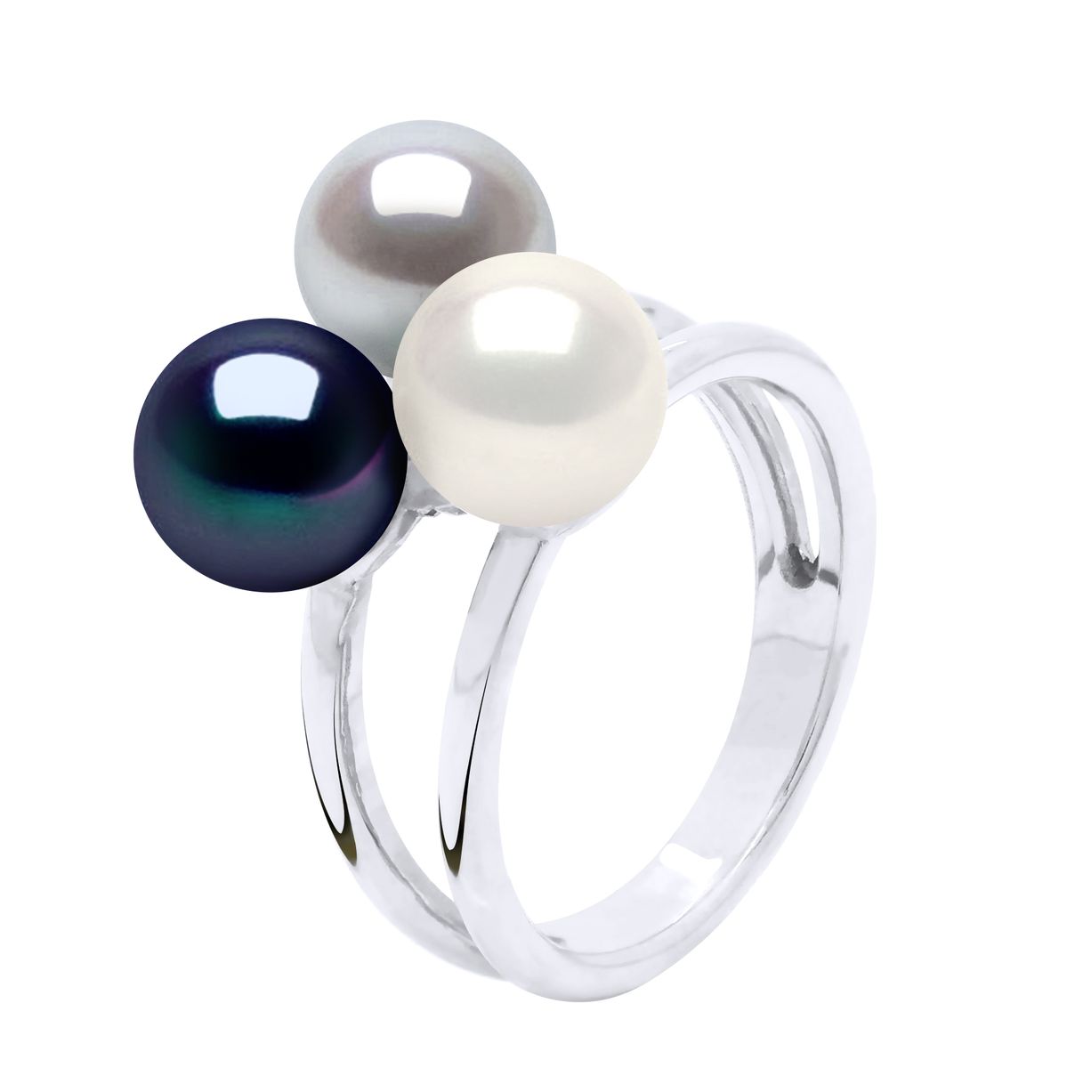 Trilogie-Ring mit Perlen-Cluster