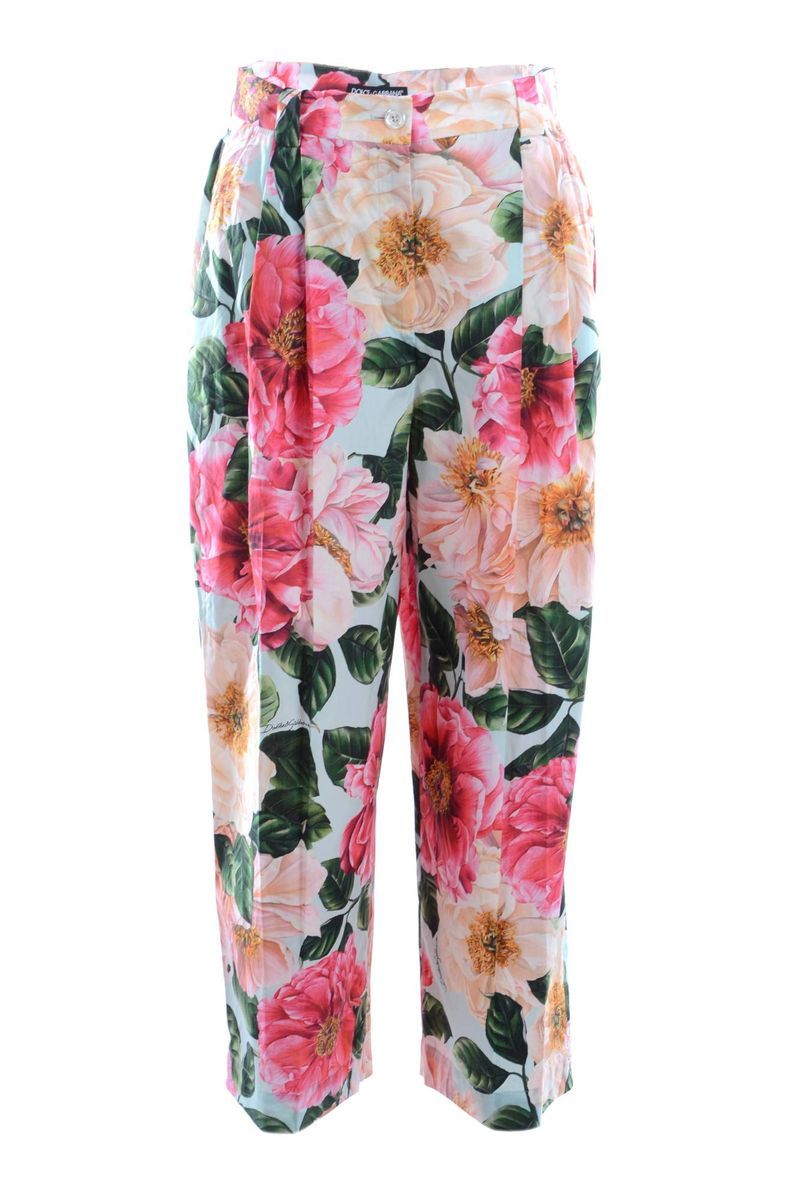 Hochtaillierte Hose mit Blumendruck