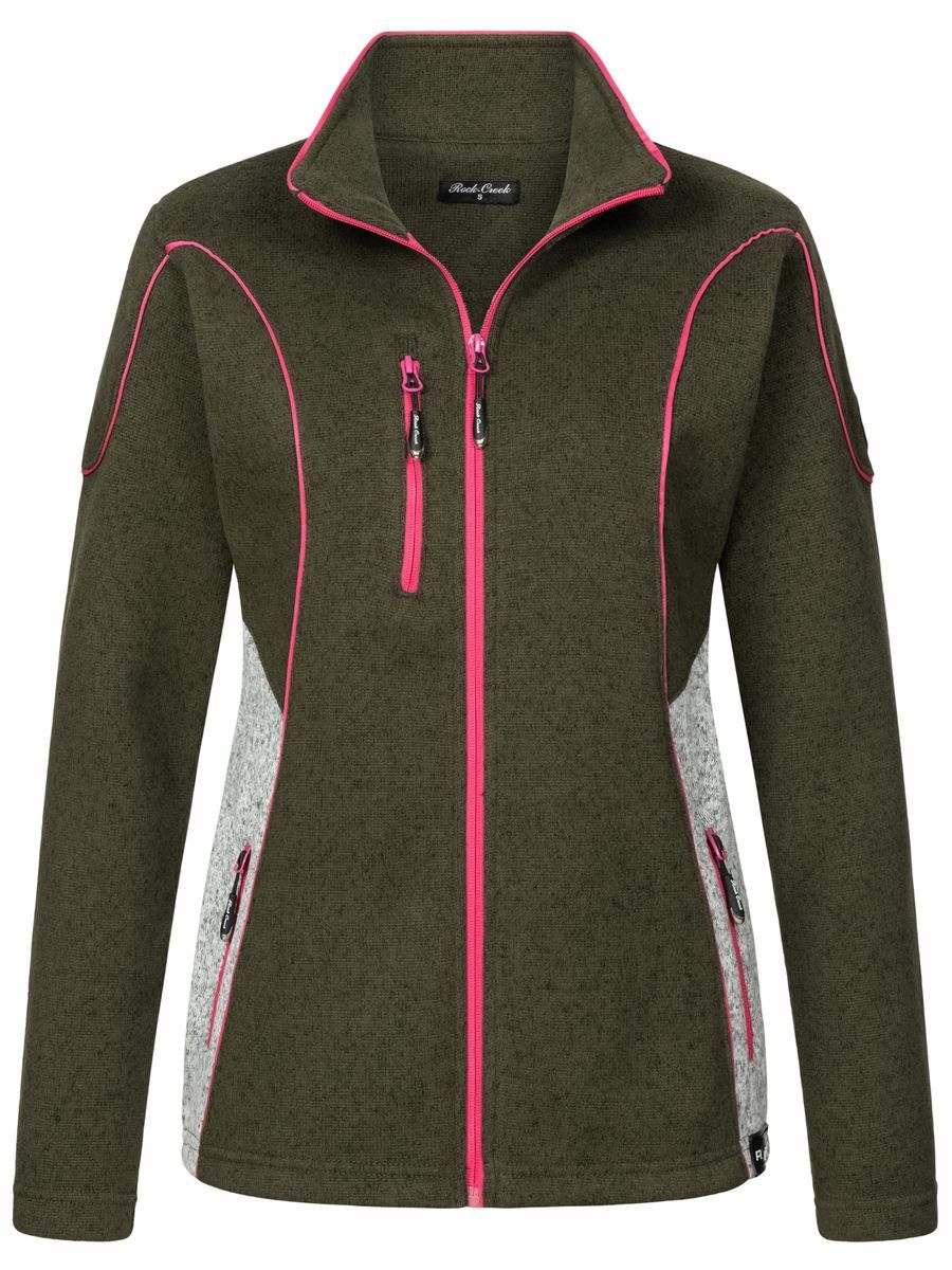 Bequeme Fleecejacke mit Kontrastbesatz
