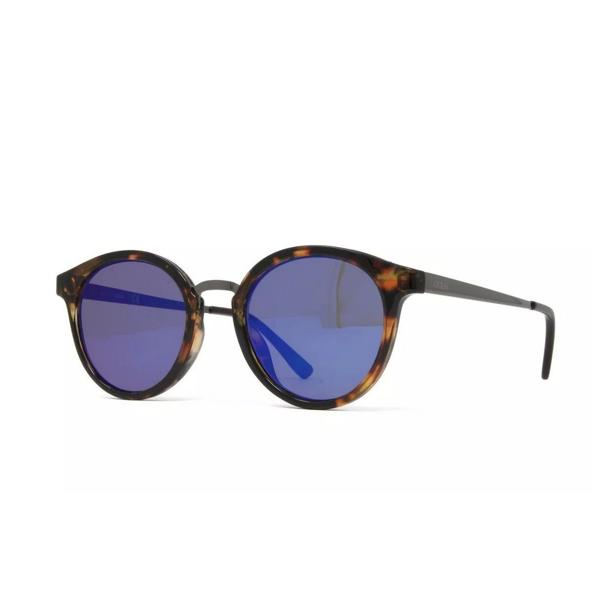 Runde Schildpatt-Sonnenbrille mit blauen Gläsern