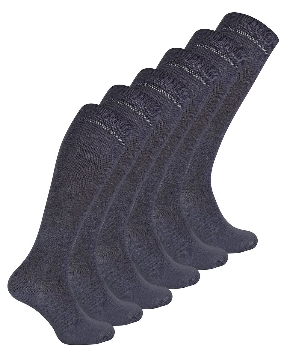 6 Paar Damen lange Bambus-Socken | Damen Kniestrümpfe - Grau