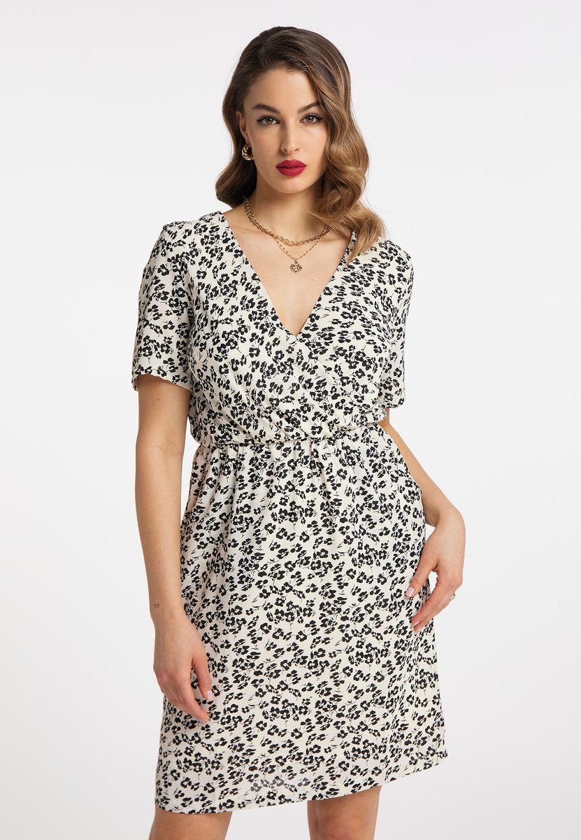 Geblümtes Midi-Kleid in Wickeloptik