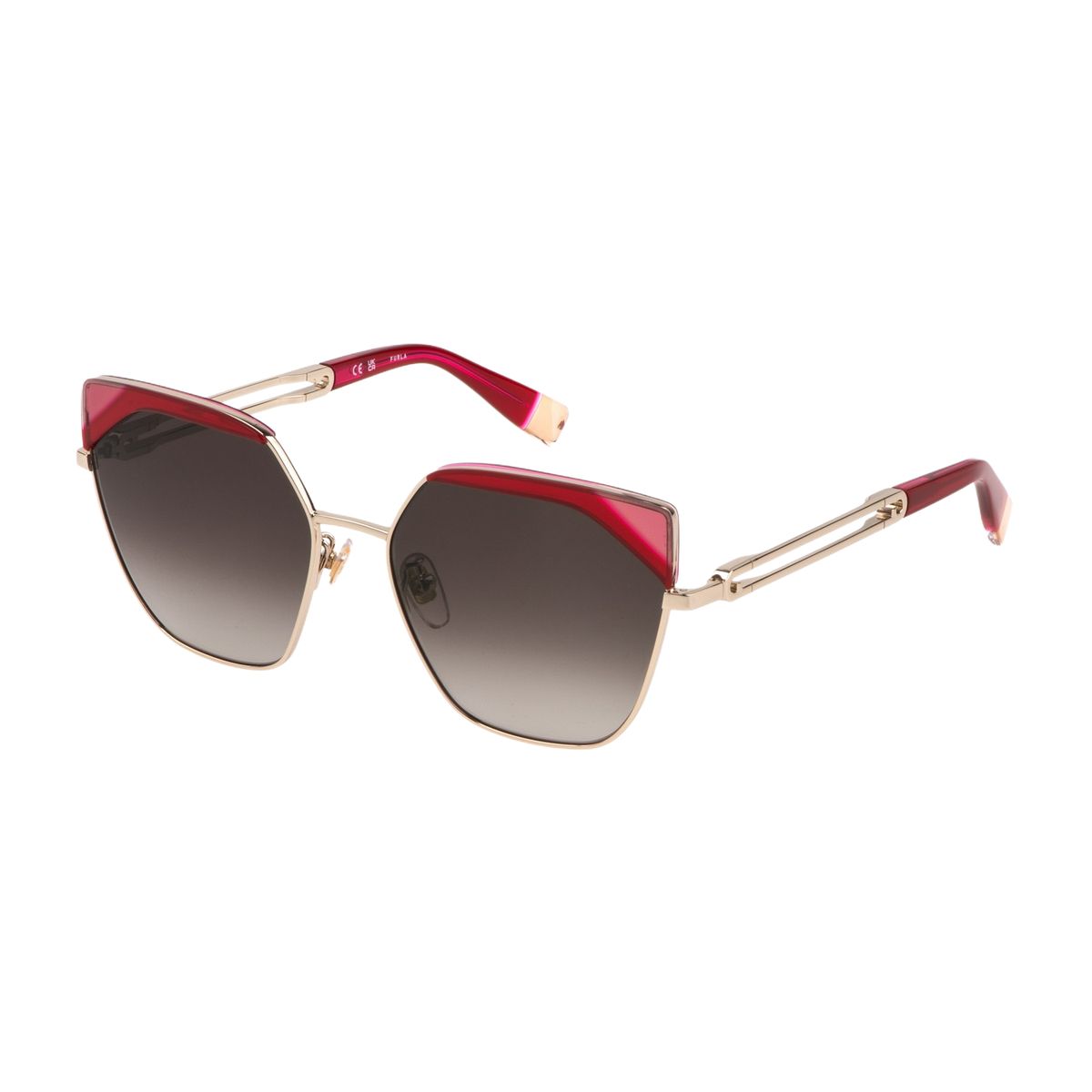 Geometrische Sonnenbrille mit rotem Rand