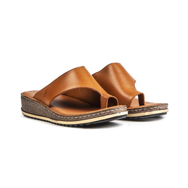 Leder-Plateausandalen mit Zehensteg
