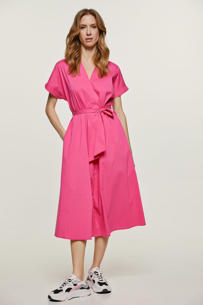 Fuchsia A Line Midikleid mit Gürtel