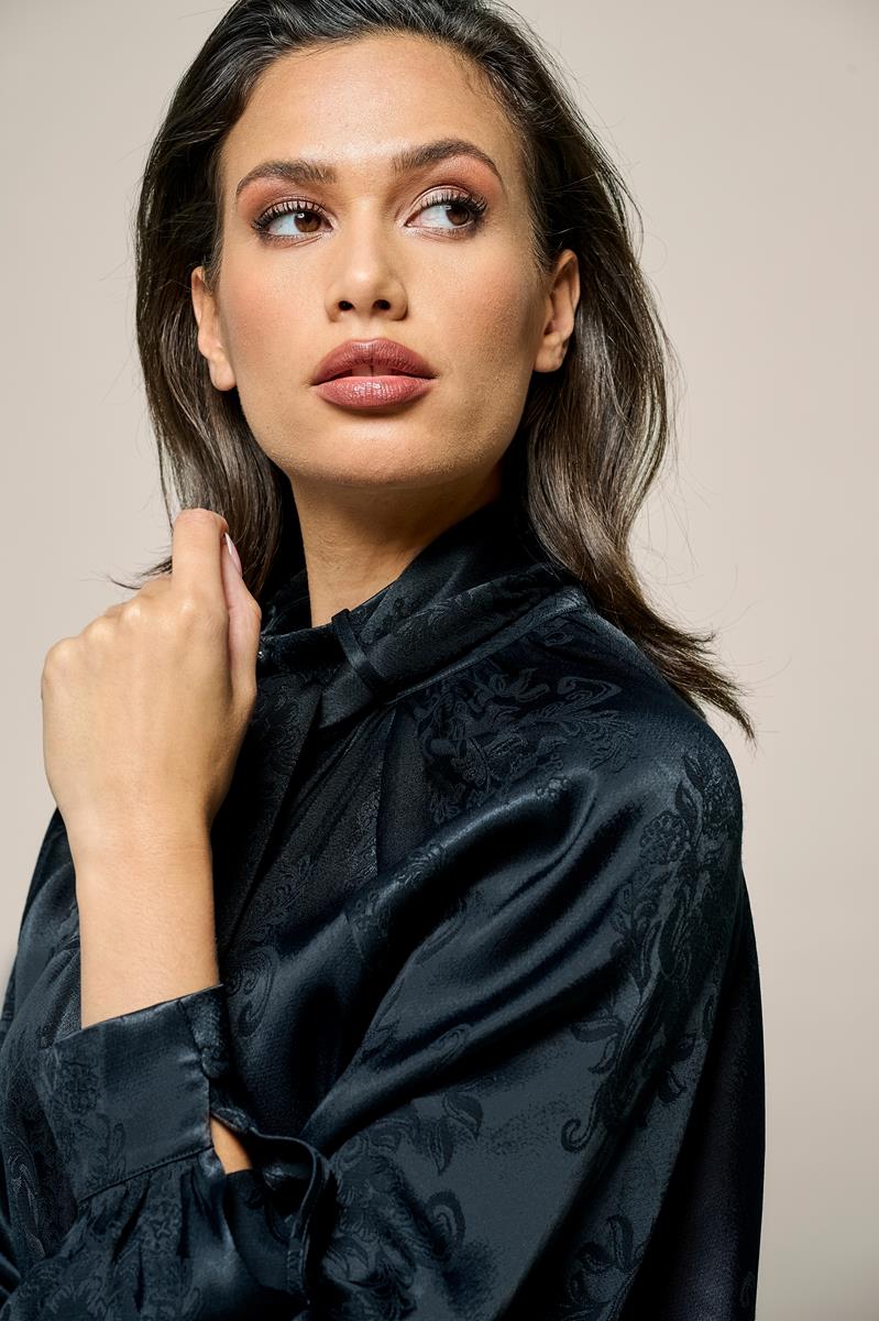 Elegante Floral-Jacquard Bluse mit Bindeschal