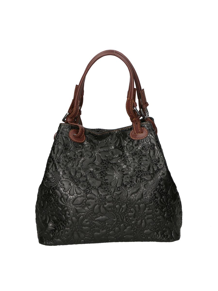 Handtasche mit geprägter Ledertrage