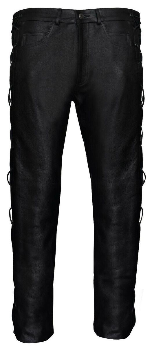 Herren Biker-Jeans aus Leder mit Schnürung