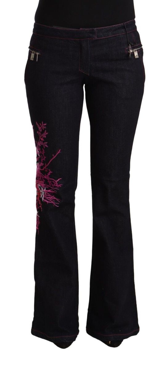 Exte Damen Schwarze Baumwoll-Stretch Mittelhohe Flared Denim Jeans