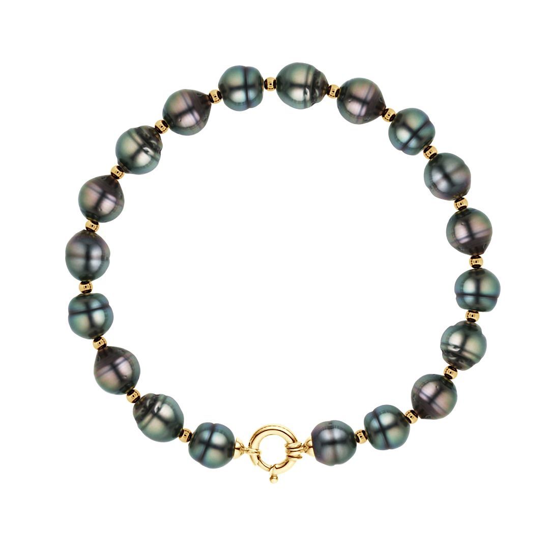 Tahiti-Perlenarmband mit Gelbgold