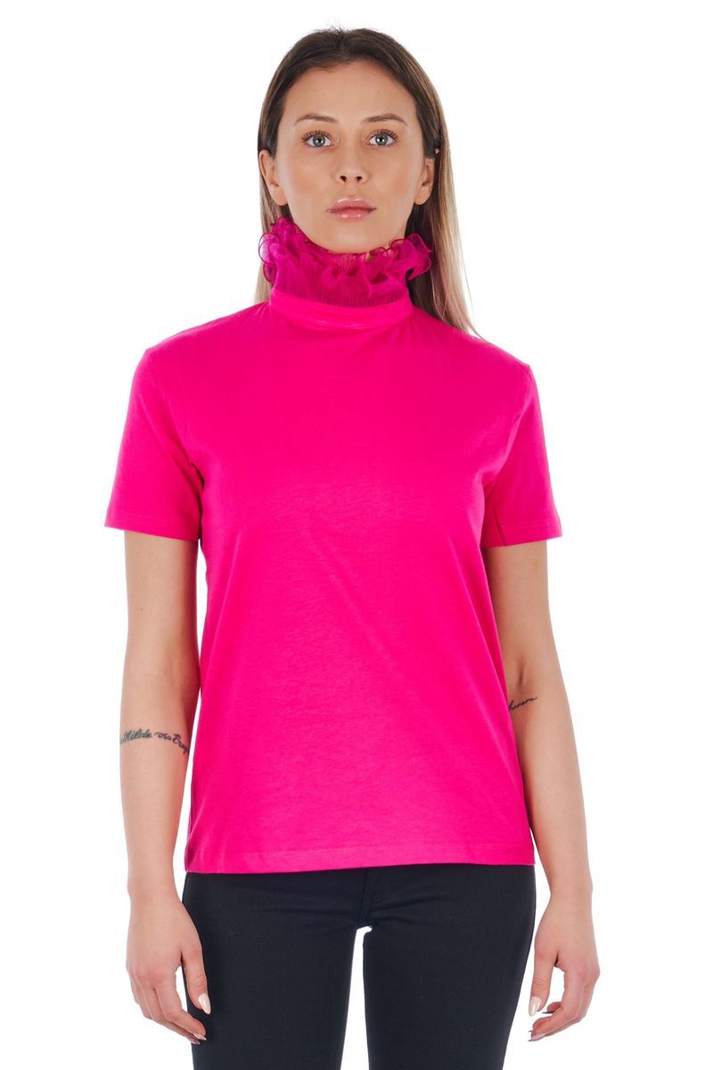 T-Shirt mit Rüschen-Stehkragen