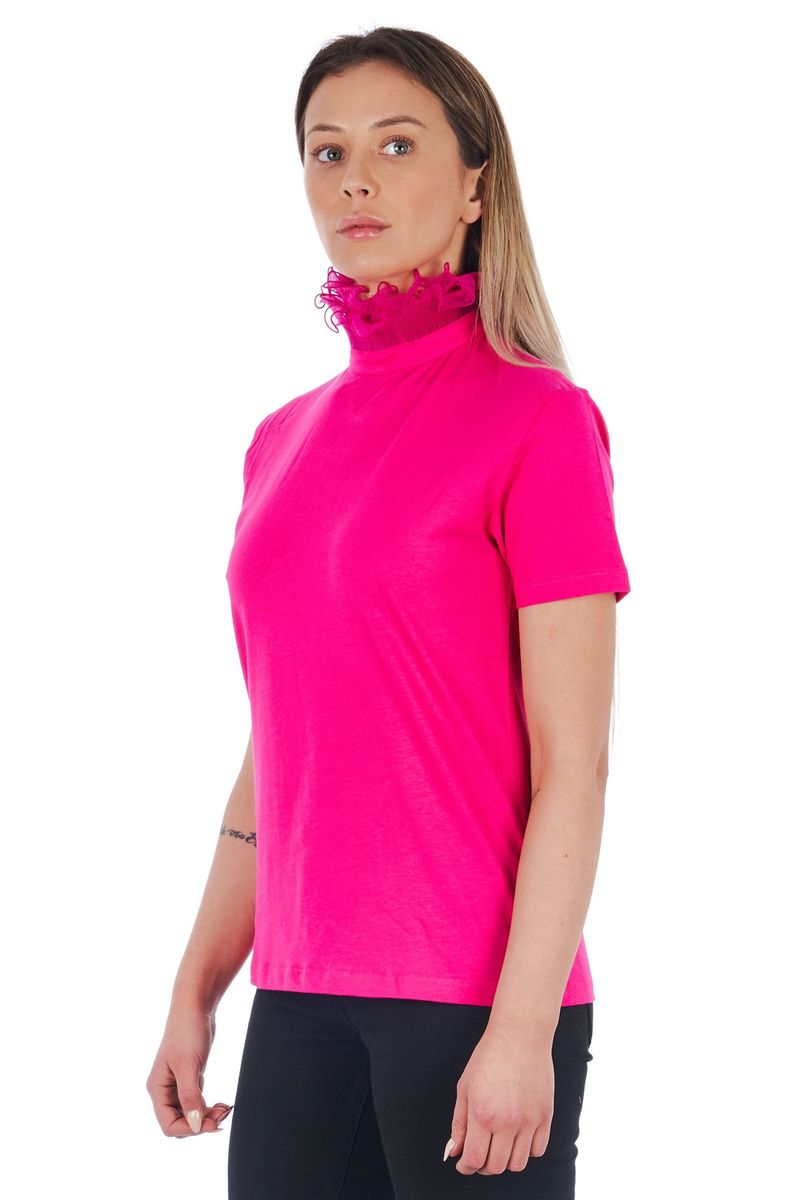 T-Shirt mit Rüschen-Stehkragen