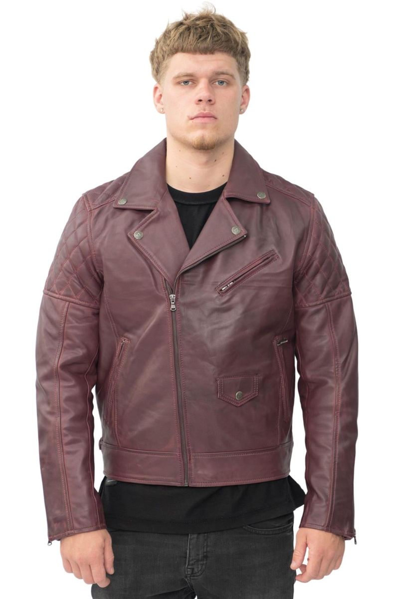 Herren Leder Bikerjacke in Burgunderrot