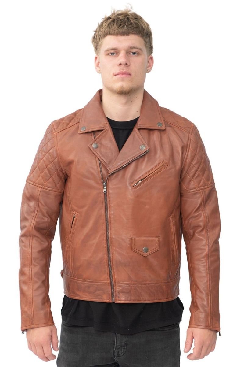 Herren Leder Bikerjacke in Burgunderrot