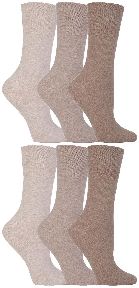 Gentle Grip - 6 Paar Damen Diabetiker-Socken mit Honigkamm-Oberteil und handgekettelten Zehennähten - Beige