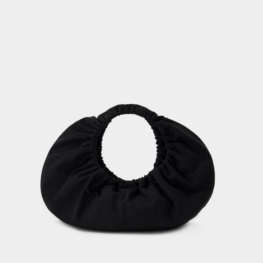 Schwarze geraffte Nylon Halbmondtasche