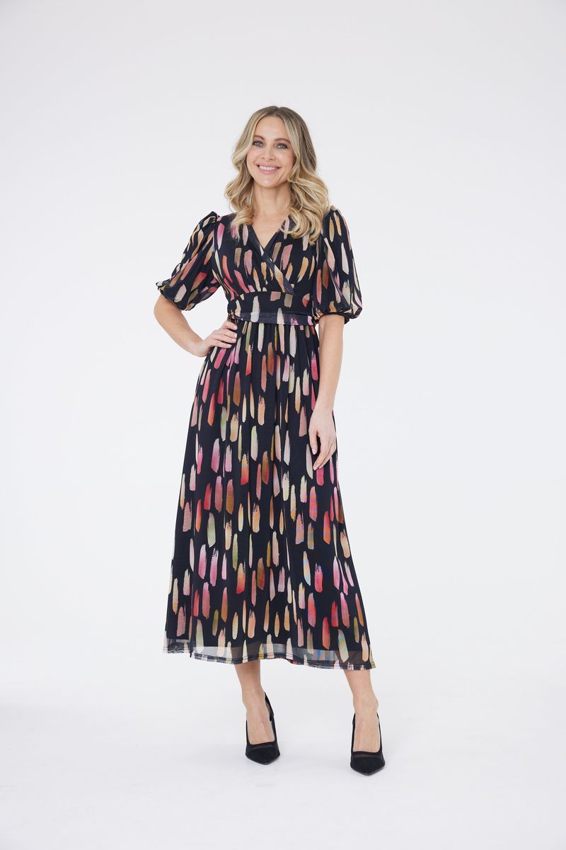 Elegantes Midikleid mit Pinselstrich-Print