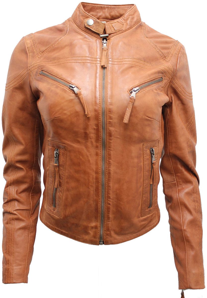 Damen Slim Fit Leder Bikerjacke