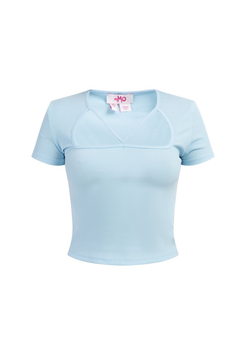 Mymo Rippstrick T-Shirt Damen hellblau