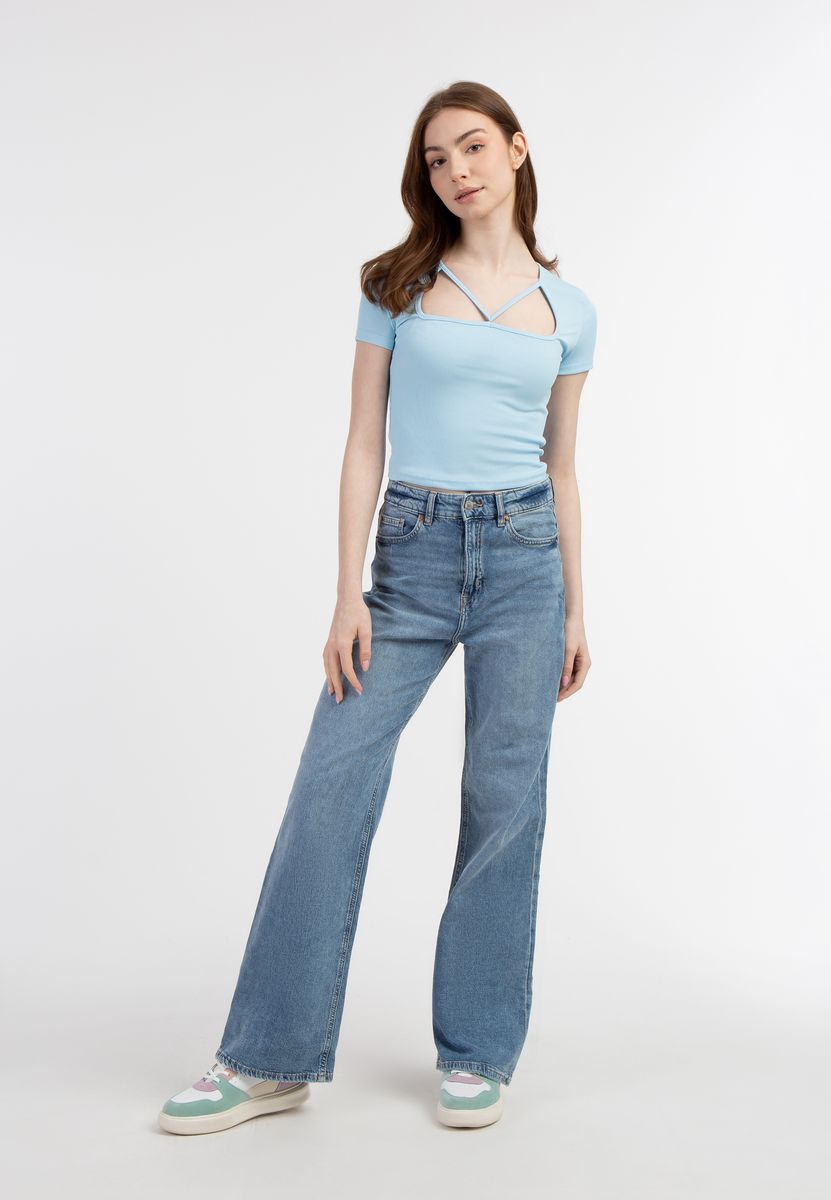 Rippstrick-Shirt mit Cut-out-Detail