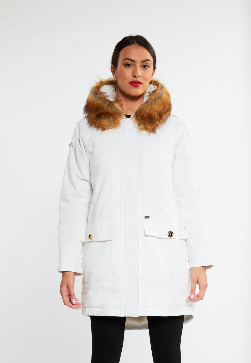 Wattierter Parka mit Webpelzbesatz