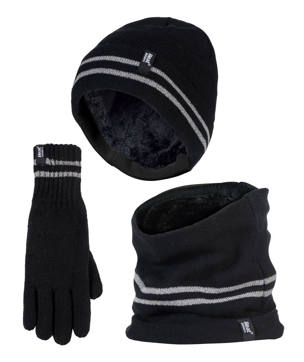 Hi Vis Mütze, Halswärmer & Handschuhe Set | Wärmehalter | Reflektierende Arbeitskleidung Set für extrem kaltes Wetter - Schwarz