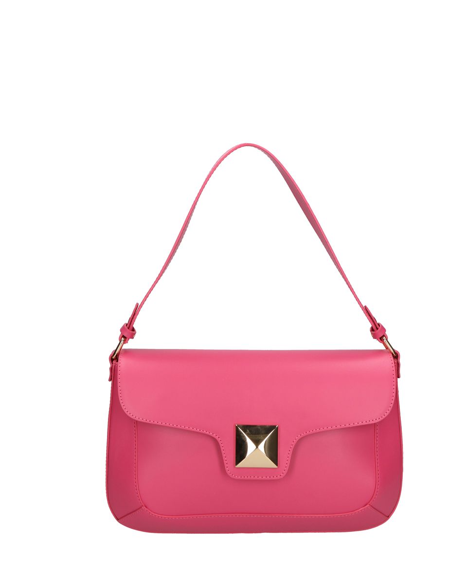 Fuchsia Ledertasche mit Schulterriemen und Nieten