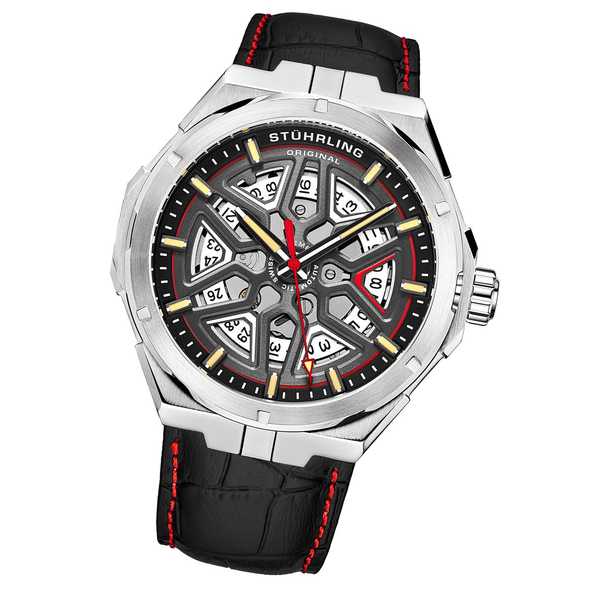 Schweizer Automatik-Skelettuhr mit Lederarmband