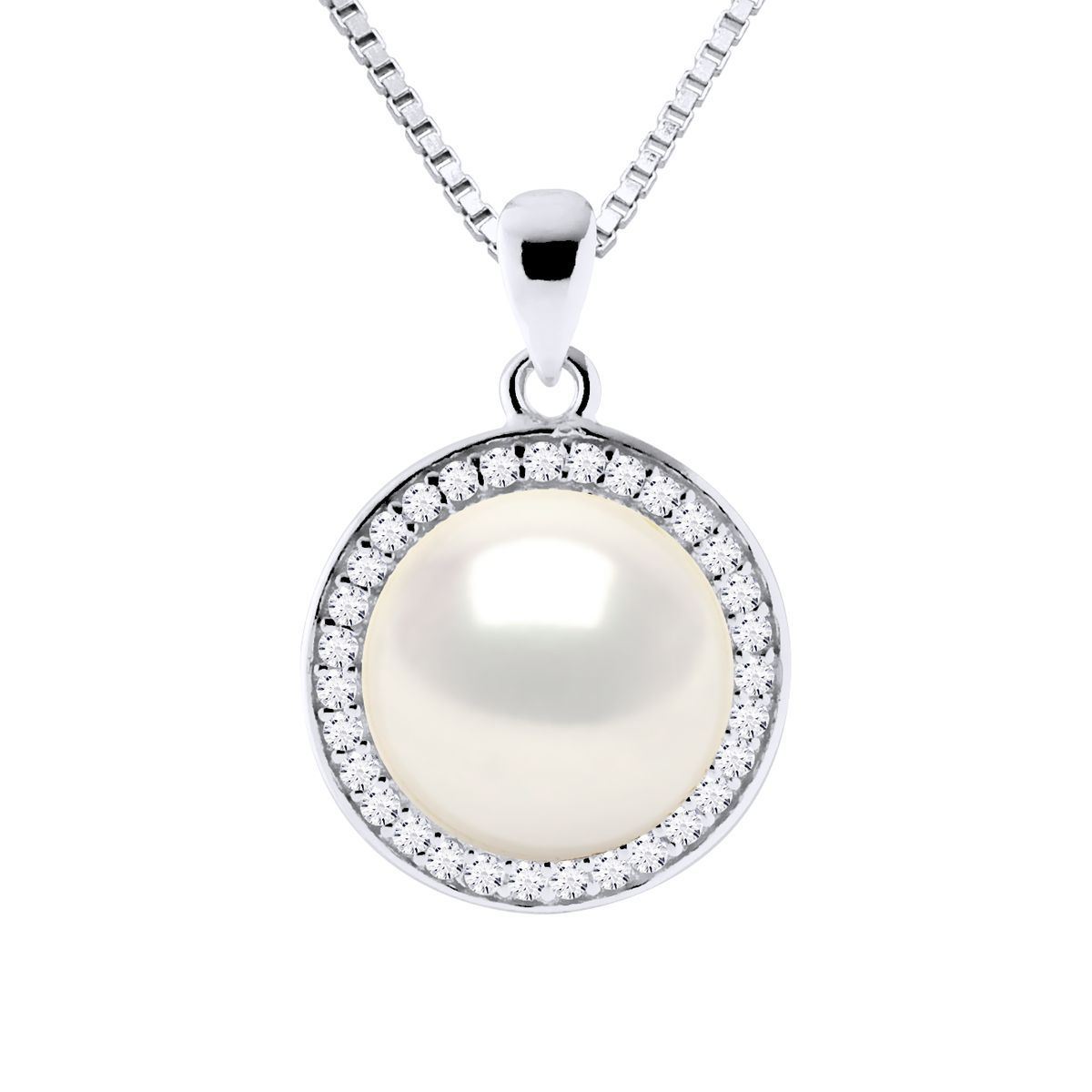 Halskette mit Perlenanhänger und Diamanten