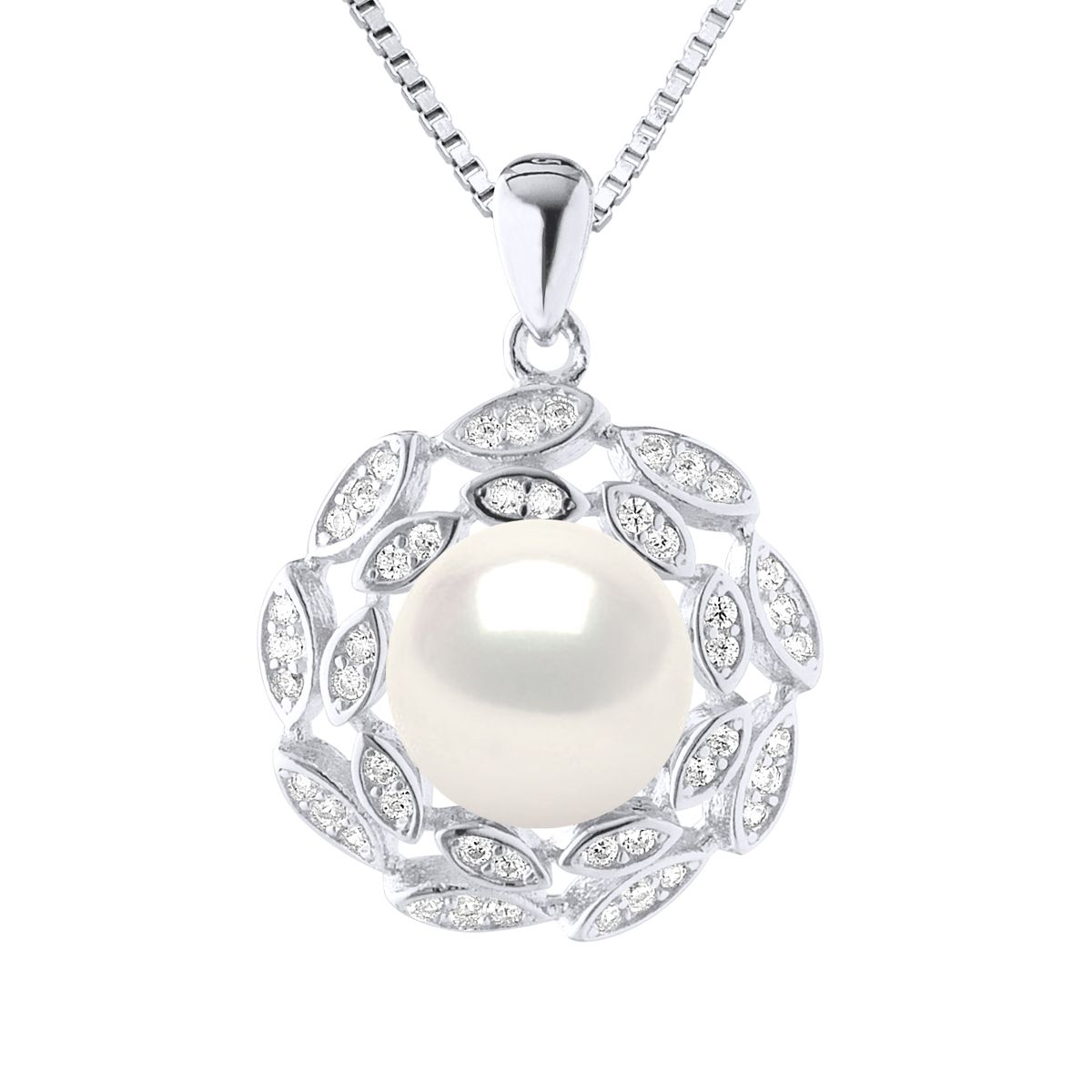 Halskette mit Perlenanhänger und Diamanten