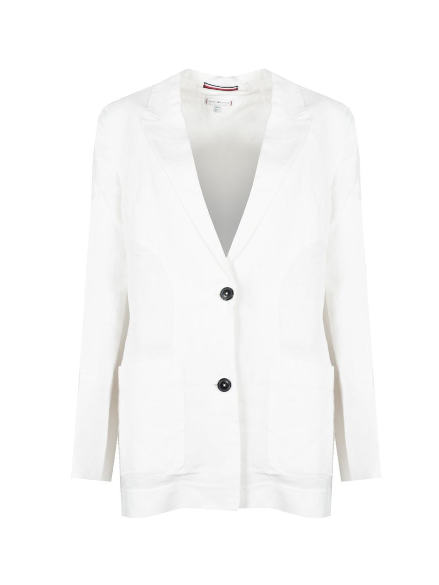 Leinen Zweiknopf-Blazer Longline-Jacke