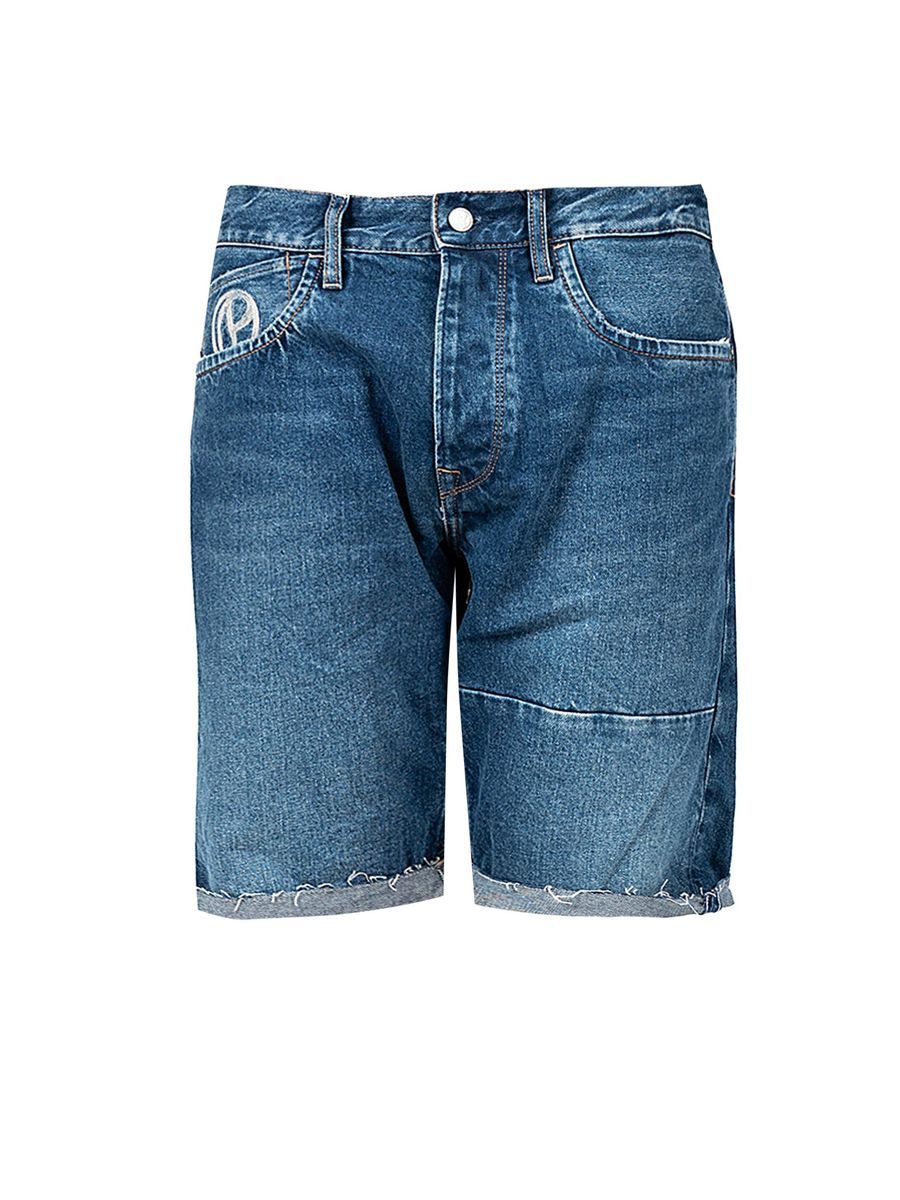 Denimshorts mit offenem Saum und Logo