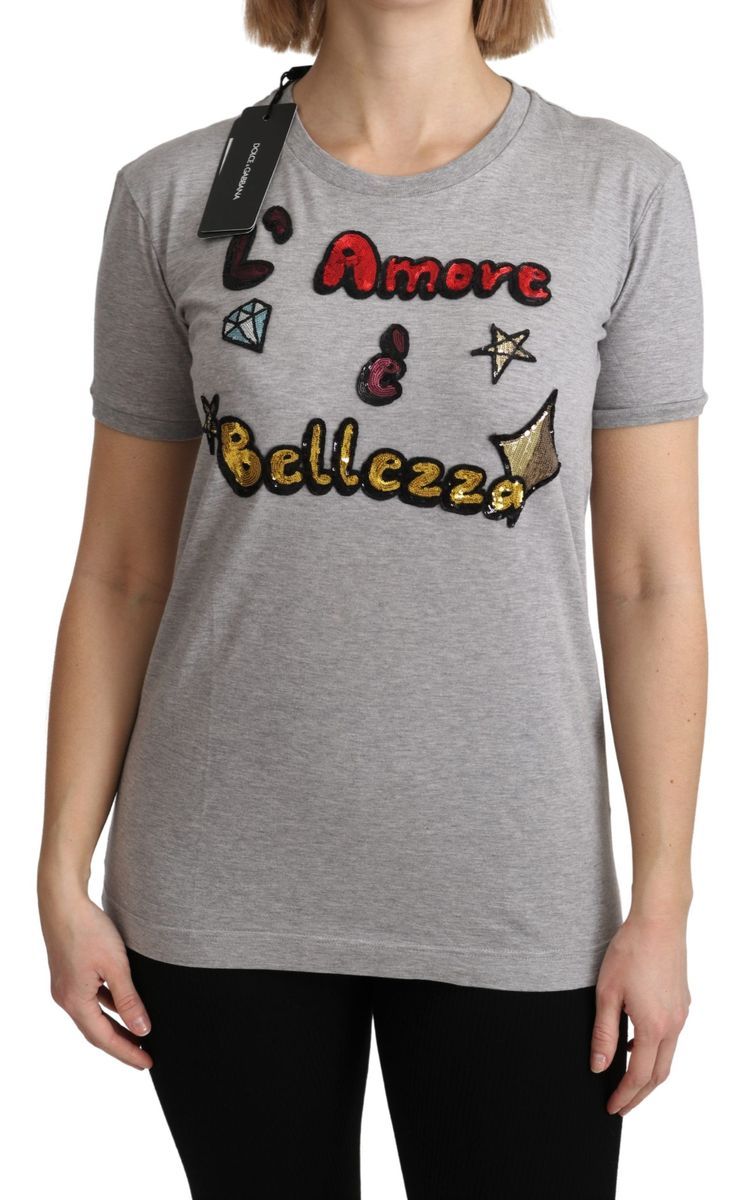 Graues Baumwoll T-Shirt mit Grafikdruck