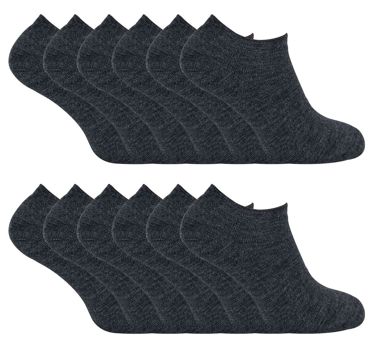 Mens Thermal Low Cut Trainer Socken | 12 Paar Multipack | Winter Invisible Socken für Männer - Charcoal