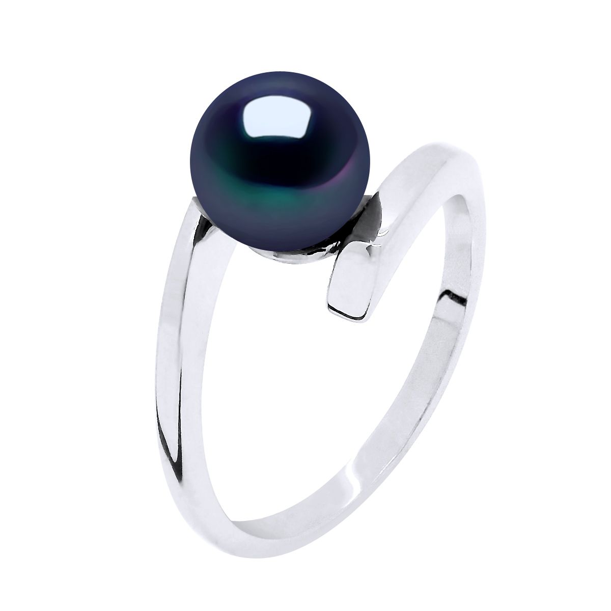 Bypass-Ring mit schwarzer Perle