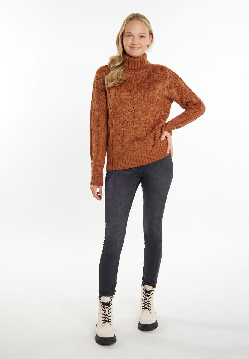 Rollkragenpullover mit Zopfmuster