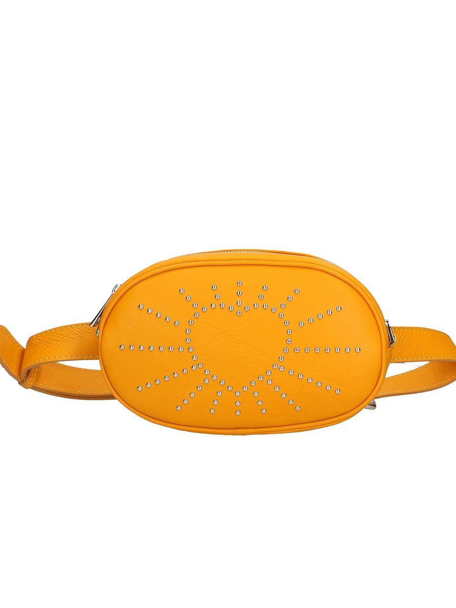 Gelbe Gürteltasche aus Leder mit Nieten