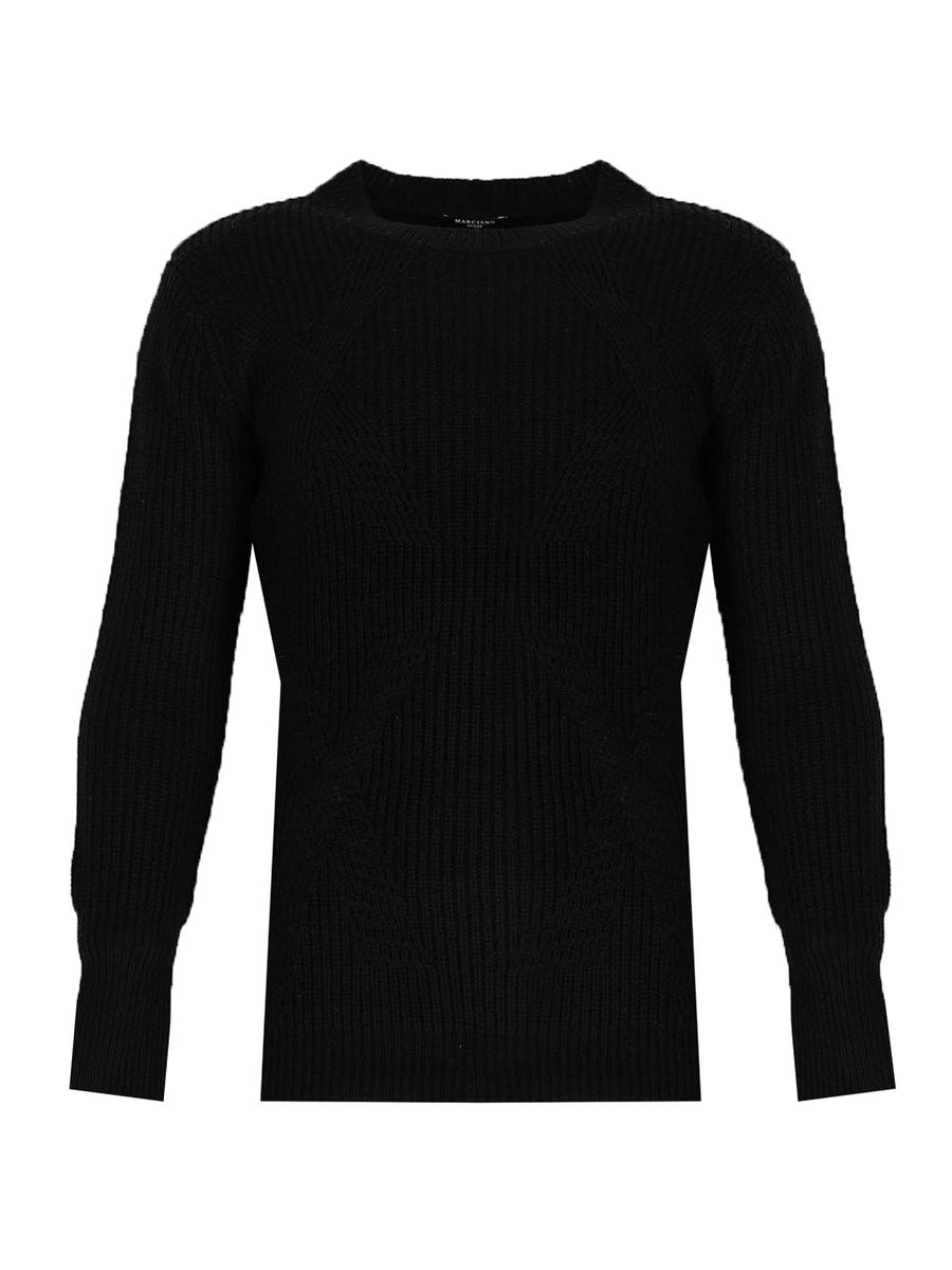 Schwarzer Strickpullover mit normaler Passform