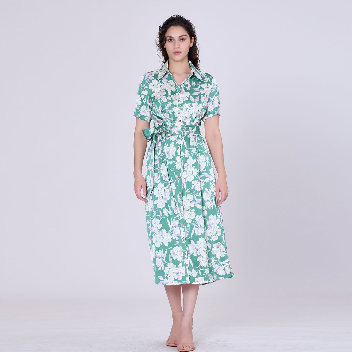 Midikleid Hemdblusenstil mit Blumenprint