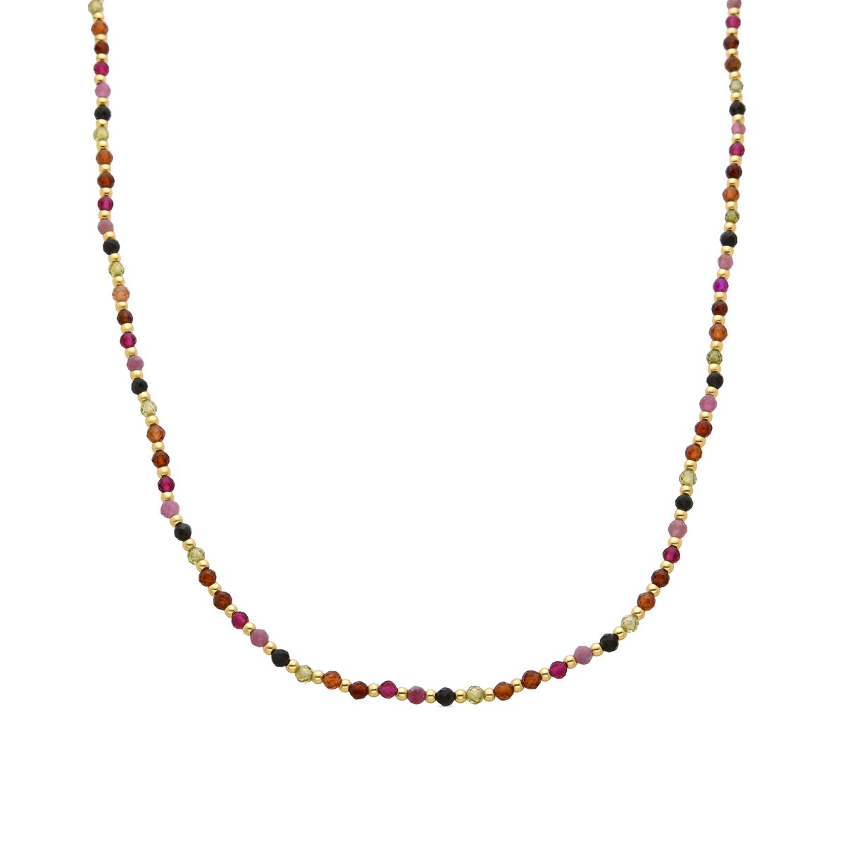 Mehrfarbige Kristall-Perlenhalskette mit Goldfinish
