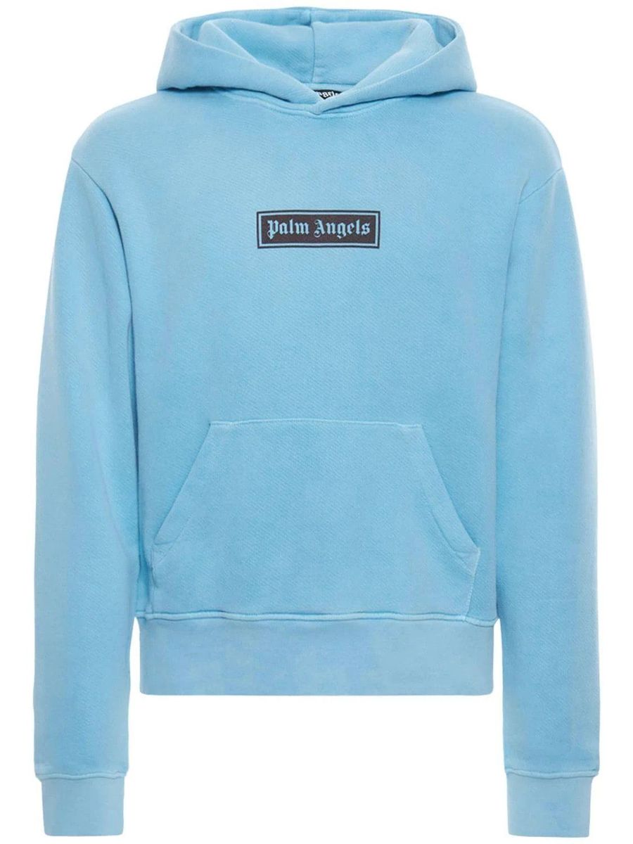 Hellblauer Kapuzenpullover mit Box-Logo