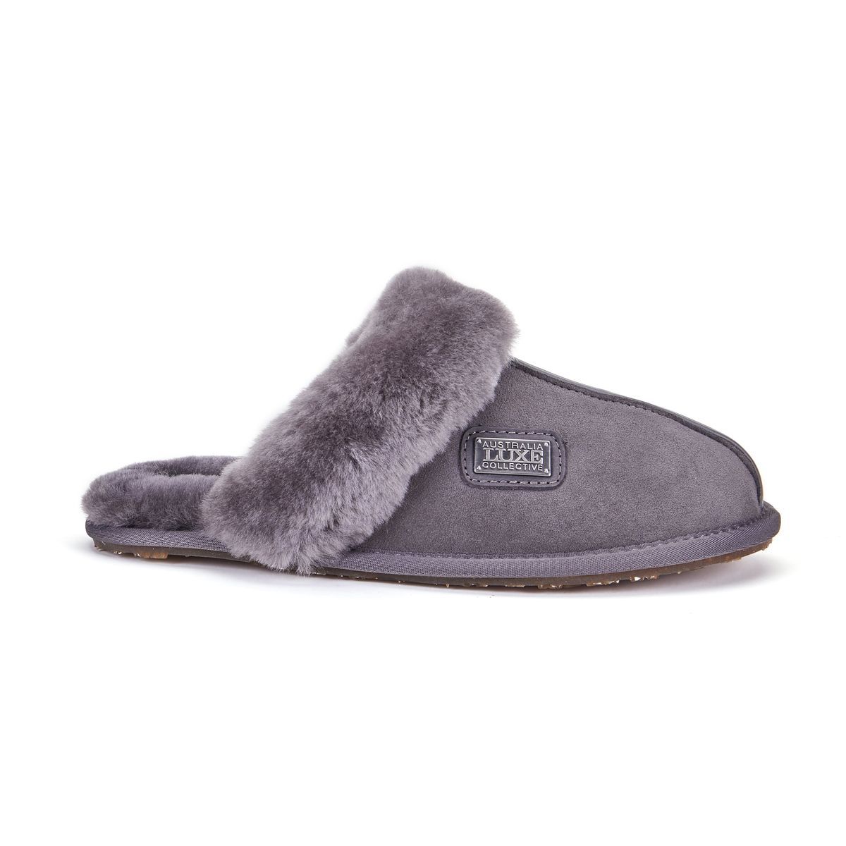 Offene Hausschuhe aus Wildleder und Shearling